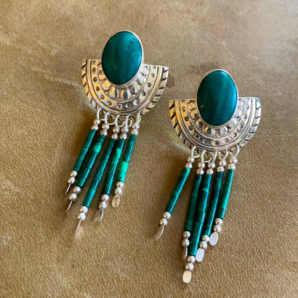 Malachite stone Sterling silver earrings